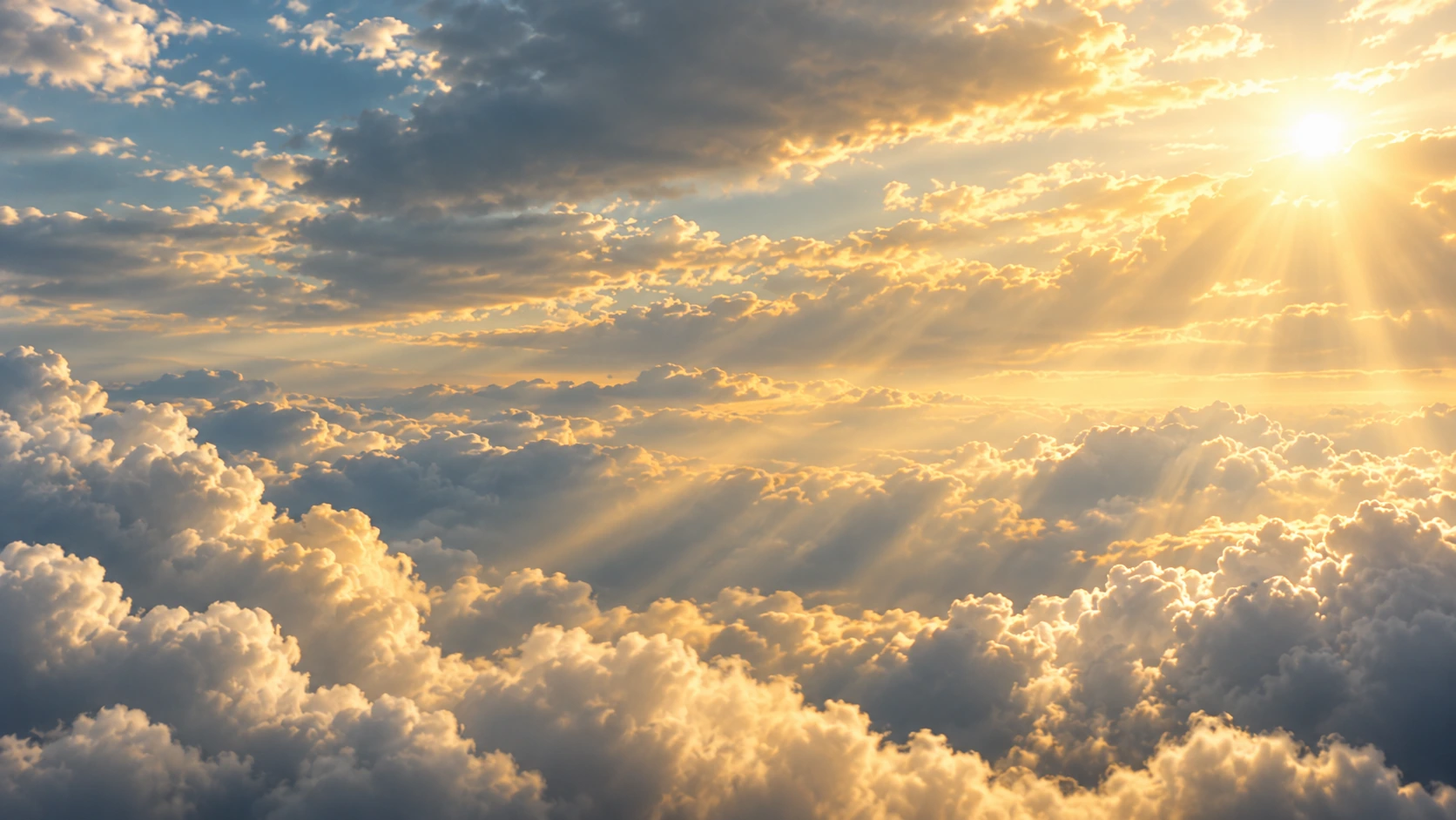 Golden sunlight and gentle sun rays streaming through clouds